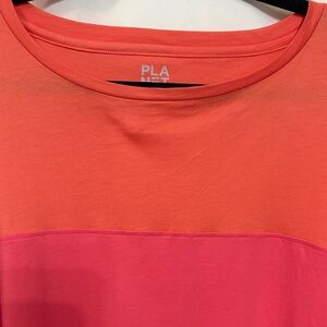 Planet by Lauren G  Women's Short Sleeve Block Tee Pink and Orange Color OS